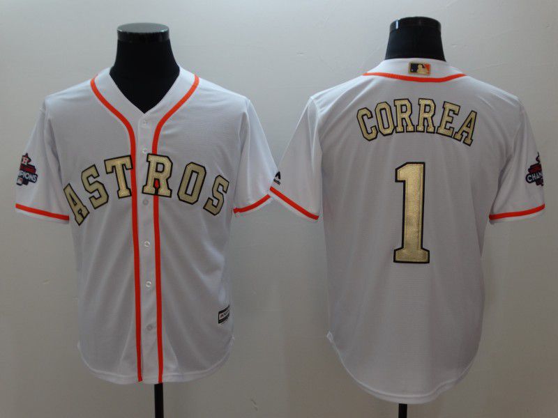 Men Houston Astros 1 Correa White Gold version Game MLB Jerseys